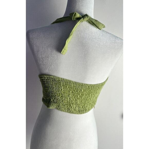 The Editors Markets Womens Linen Green Smocked Zip Halter Crop Top Sz 8 - Picture 3 of 10